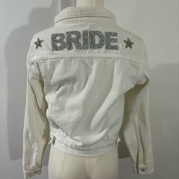 Event Blossom Bride White Denim Jacket Sz S/M Rhinestone Bridal Bachelorette - Picture 1 of 15
